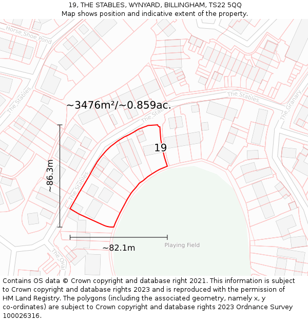 19, THE STABLES, WYNYARD, BILLINGHAM, TS22 5QQ: Plot and title map