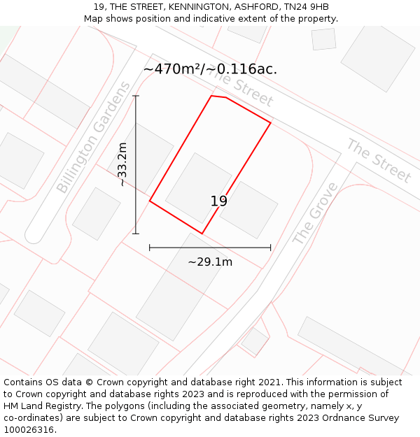 19, THE STREET, KENNINGTON, ASHFORD, TN24 9HB: Plot and title map