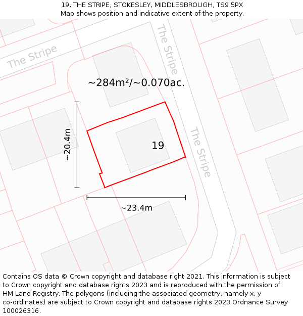 19, THE STRIPE, STOKESLEY, MIDDLESBROUGH, TS9 5PX: Plot and title map