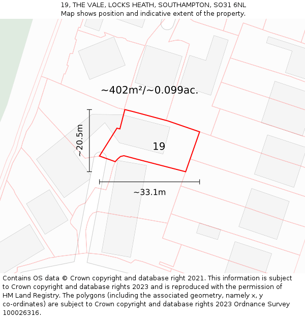 19, THE VALE, LOCKS HEATH, SOUTHAMPTON, SO31 6NL: Plot and title map