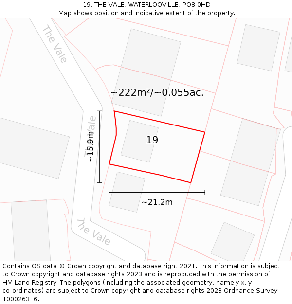 19, THE VALE, WATERLOOVILLE, PO8 0HD: Plot and title map