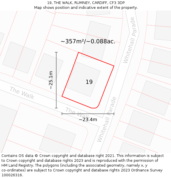 19, THE WALK, RUMNEY, CARDIFF, CF3 3DP: Plot and title map