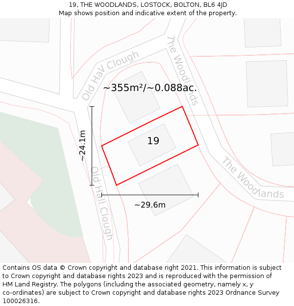 19, THE WOODLANDS, LOSTOCK, BOLTON, BL6 4JD: Plot and title map