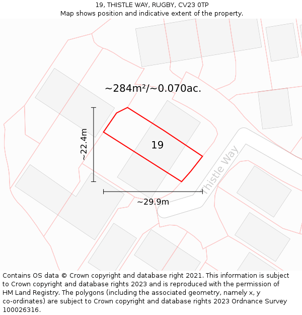 19, THISTLE WAY, RUGBY, CV23 0TP: Plot and title map