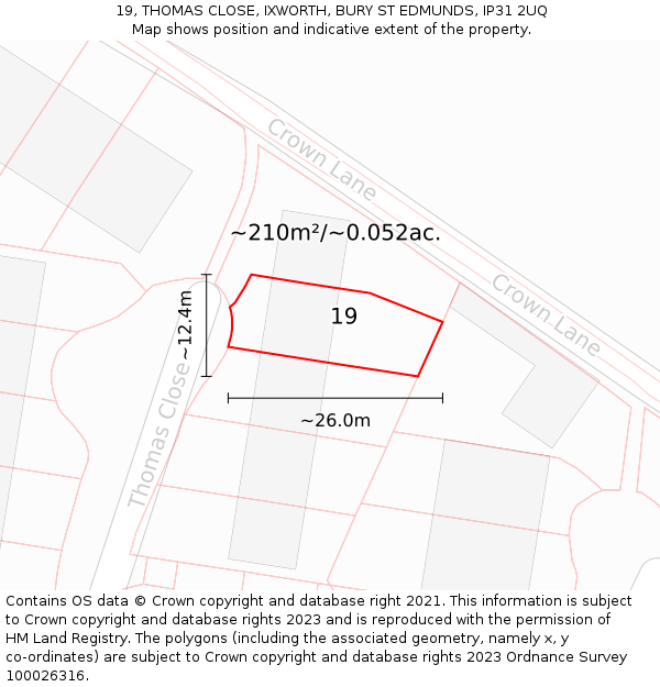 19, THOMAS CLOSE, IXWORTH, BURY ST EDMUNDS, IP31 2UQ: Plot and title map