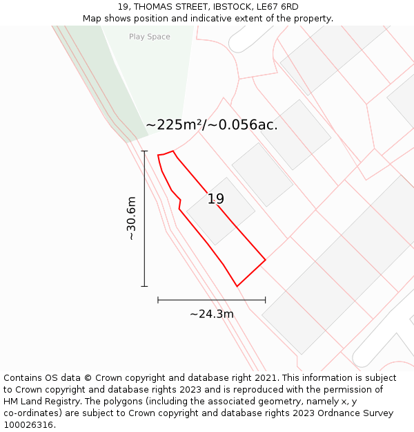 19, THOMAS STREET, IBSTOCK, LE67 6RD: Plot and title map