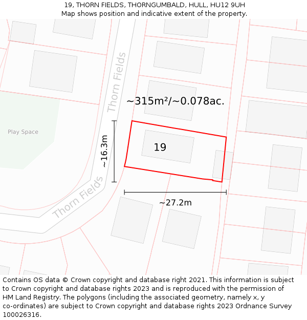 19, THORN FIELDS, THORNGUMBALD, HULL, HU12 9UH: Plot and title map