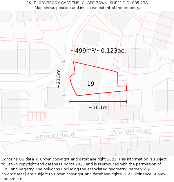 19, THORNBROOK GARDENS, CHAPELTOWN, SHEFFIELD, S35 2BA: Plot and title map