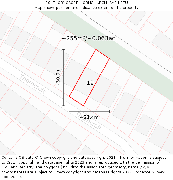 19, THORNCROFT, HORNCHURCH, RM11 1EU: Plot and title map