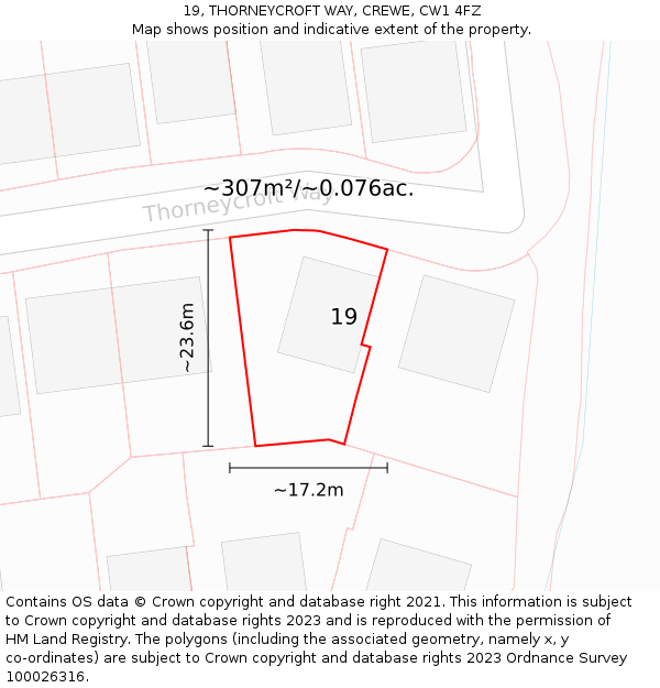 19, THORNEYCROFT WAY, CREWE, CW1 4FZ: Plot and title map