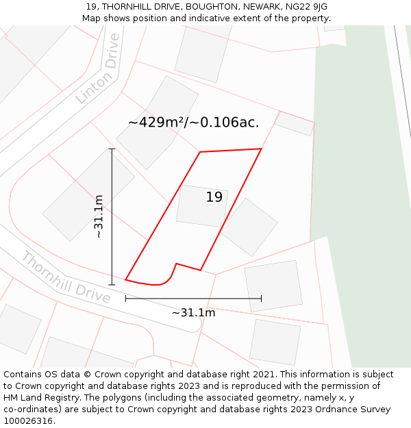 19, THORNHILL DRIVE, BOUGHTON, NEWARK, NG22 9JG: Plot and title map