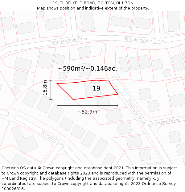 19, THRELKELD ROAD, BOLTON, BL1 7DN: Plot and title map