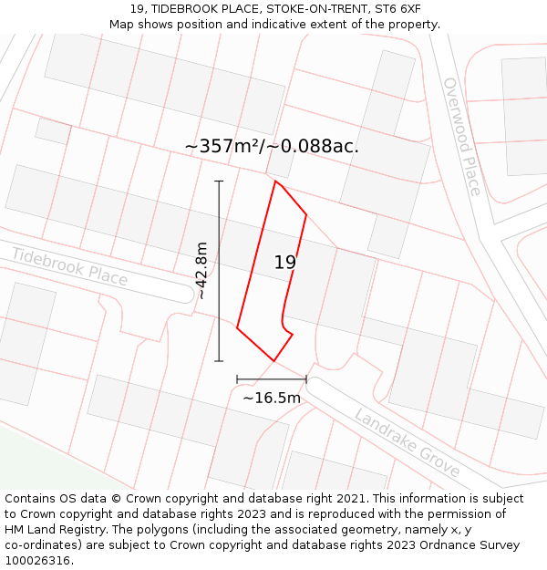 19, TIDEBROOK PLACE, STOKE-ON-TRENT, ST6 6XF: Plot and title map