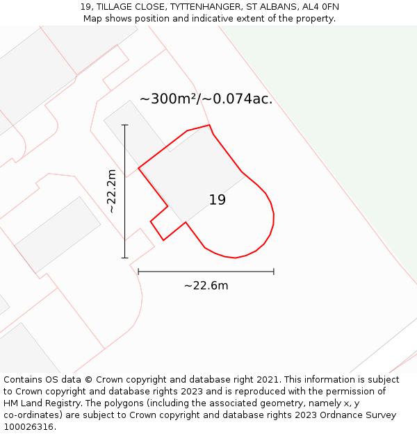 19, TILLAGE CLOSE, TYTTENHANGER, ST ALBANS, AL4 0FN: Plot and title map