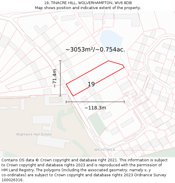 19, TINACRE HILL, WOLVERHAMPTON, WV6 8DB: Plot and title map