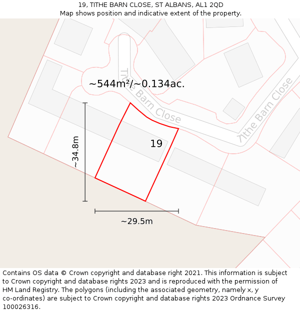 19, TITHE BARN CLOSE, ST ALBANS, AL1 2QD: Plot and title map