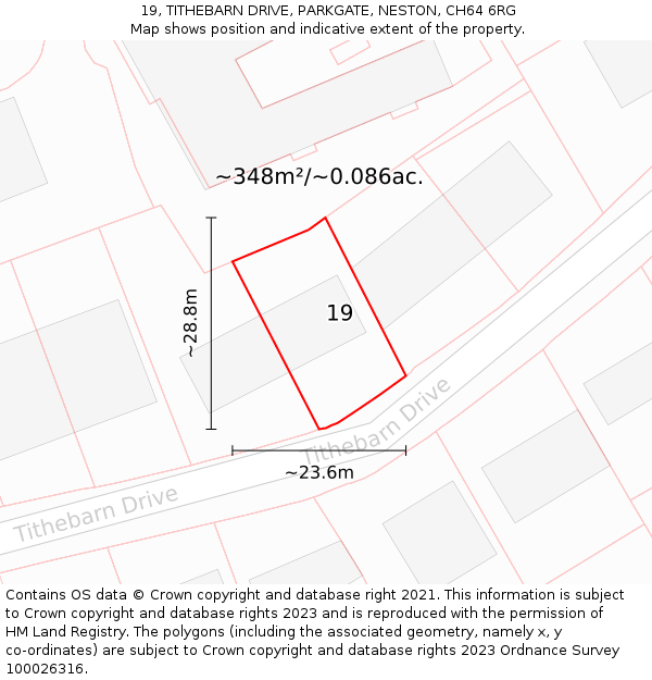 19, TITHEBARN DRIVE, PARKGATE, NESTON, CH64 6RG: Plot and title map