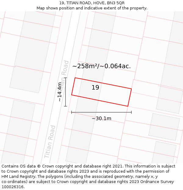 19, TITIAN ROAD, HOVE, BN3 5QR: Plot and title map