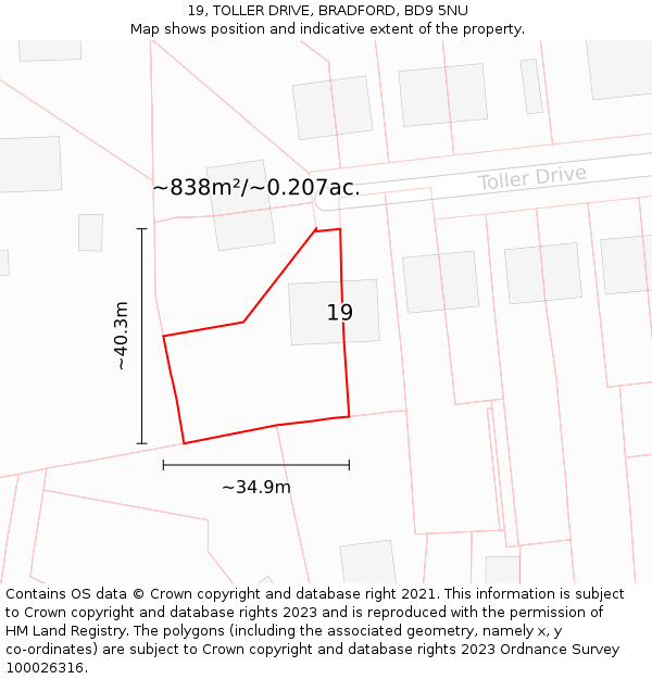 19, TOLLER DRIVE, BRADFORD, BD9 5NU: Plot and title map
