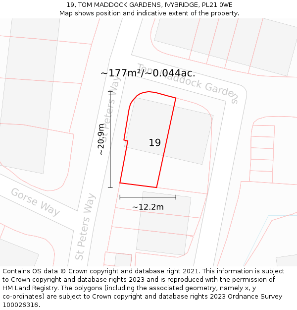 19, TOM MADDOCK GARDENS, IVYBRIDGE, PL21 0WE: Plot and title map