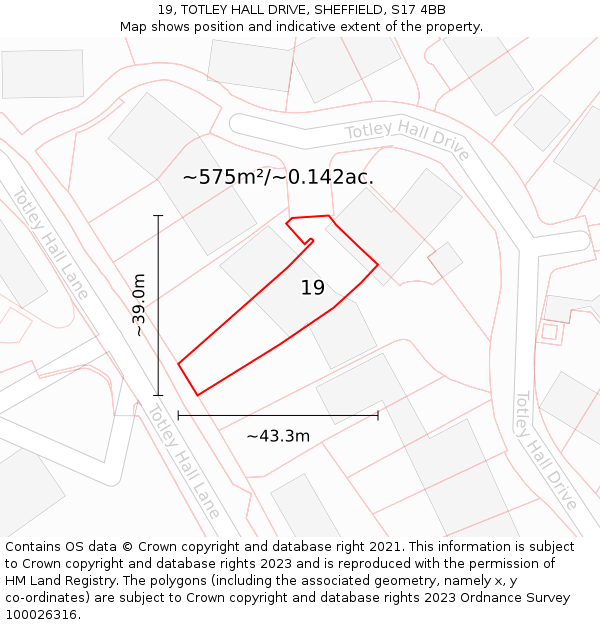 19, TOTLEY HALL DRIVE, SHEFFIELD, S17 4BB: Plot and title map