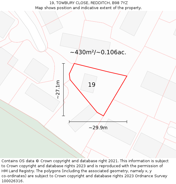 19, TOWBURY CLOSE, REDDITCH, B98 7YZ: Plot and title map