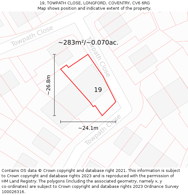 19, TOWPATH CLOSE, LONGFORD, COVENTRY, CV6 6RG: Plot and title map