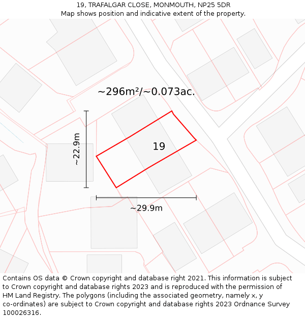 19, TRAFALGAR CLOSE, MONMOUTH, NP25 5DR: Plot and title map