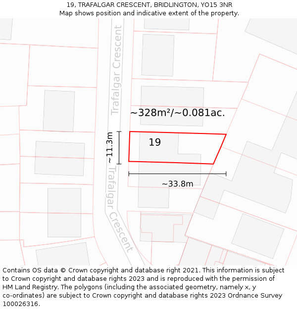 19, TRAFALGAR CRESCENT, BRIDLINGTON, YO15 3NR: Plot and title map