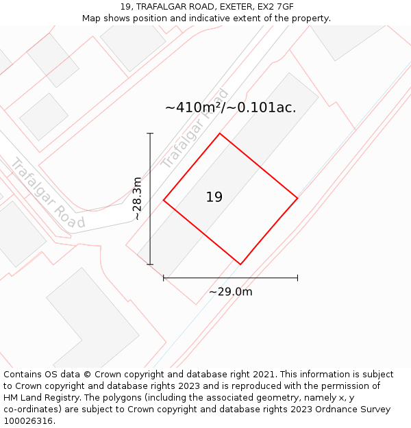 19, TRAFALGAR ROAD, EXETER, EX2 7GF: Plot and title map