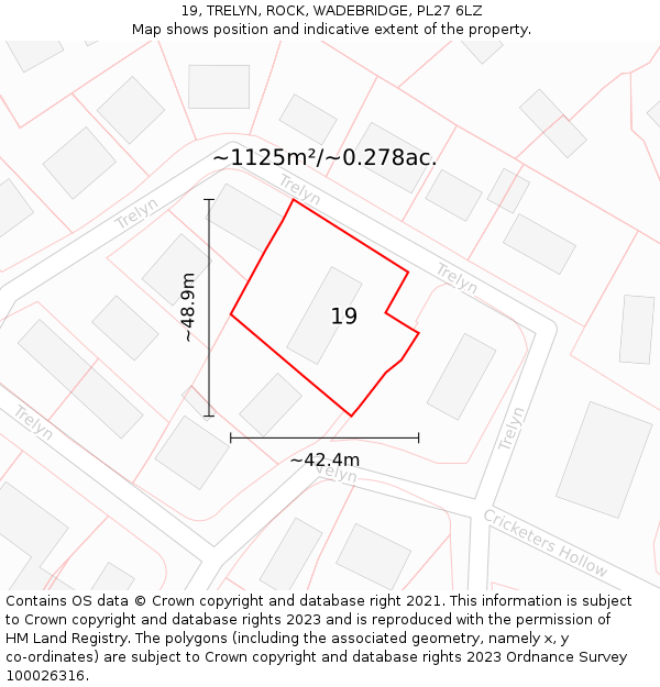 19, TRELYN, ROCK, WADEBRIDGE, PL27 6LZ: Plot and title map