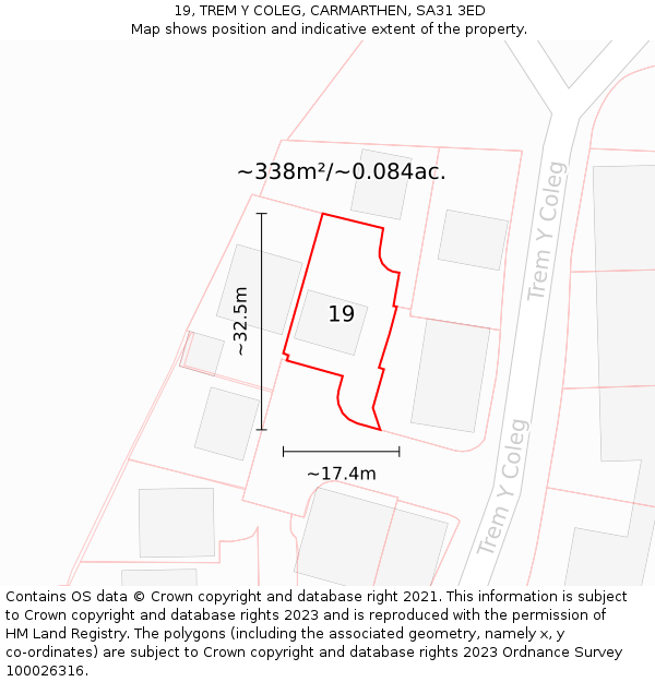 19, TREM Y COLEG, CARMARTHEN, SA31 3ED: Plot and title map