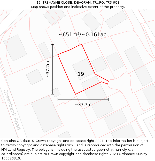 19, TREMAYNE CLOSE, DEVORAN, TRURO, TR3 6QE: Plot and title map