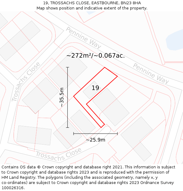19, TROSSACHS CLOSE, EASTBOURNE, BN23 8HA: Plot and title map