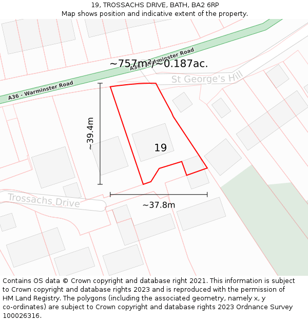 19, TROSSACHS DRIVE, BATH, BA2 6RP: Plot and title map