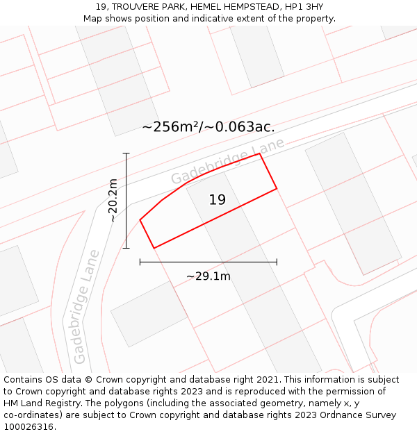 19, TROUVERE PARK, HEMEL HEMPSTEAD, HP1 3HY: Plot and title map