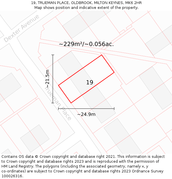 19, TRUEMAN PLACE, OLDBROOK, MILTON KEYNES, MK6 2HR: Plot and title map