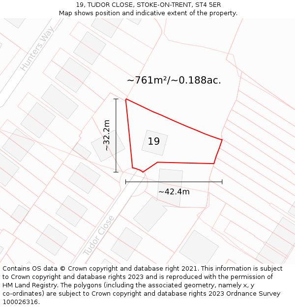 19, TUDOR CLOSE, STOKE-ON-TRENT, ST4 5ER: Plot and title map