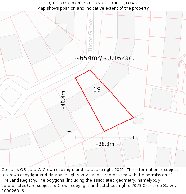 19, TUDOR GROVE, SUTTON COLDFIELD, B74 2LL: Plot and title map