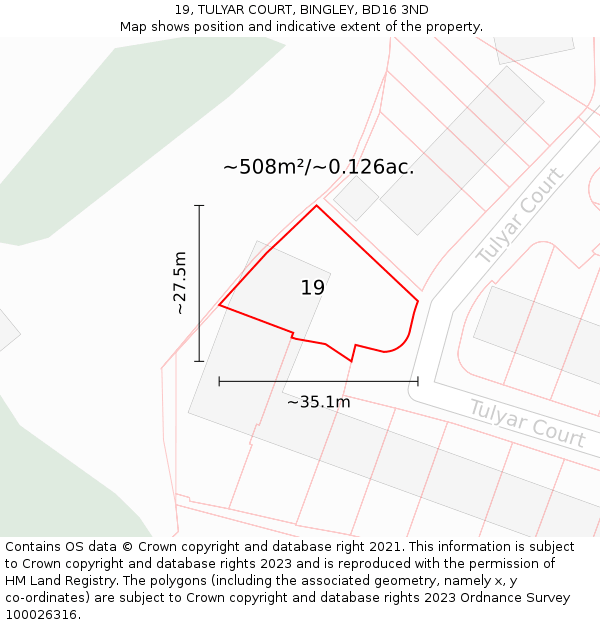 19, TULYAR COURT, BINGLEY, BD16 3ND: Plot and title map