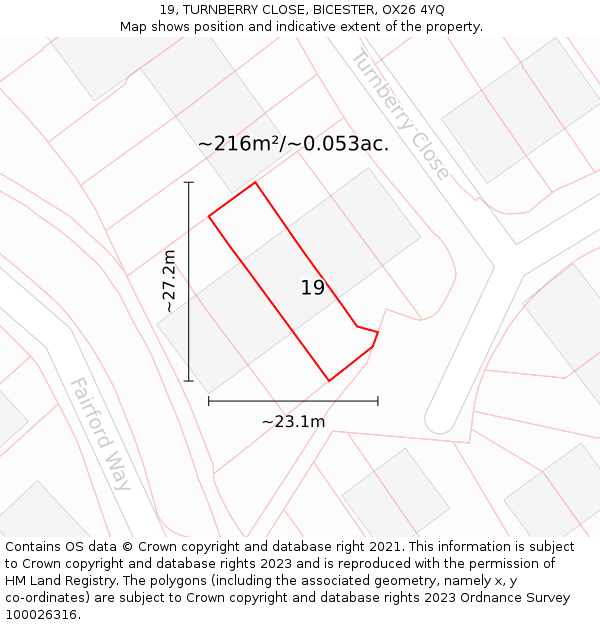 19, TURNBERRY CLOSE, BICESTER, OX26 4YQ: Plot and title map