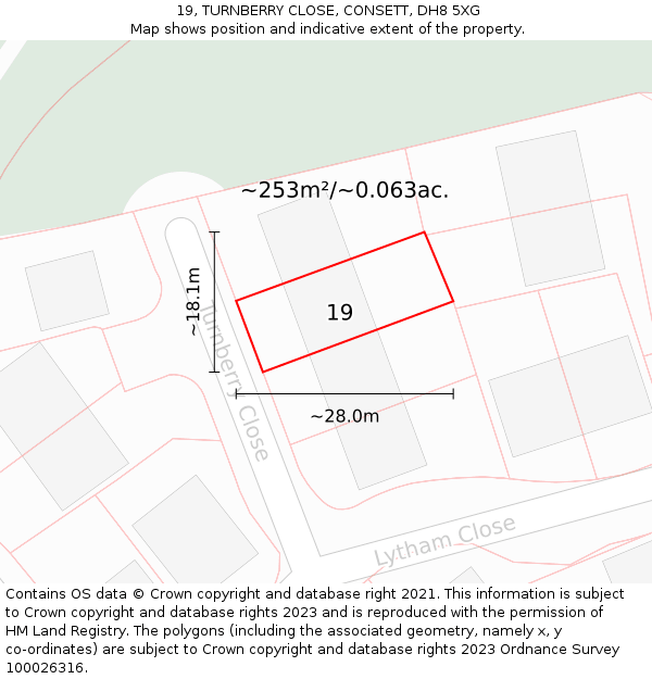 19, TURNBERRY CLOSE, CONSETT, DH8 5XG: Plot and title map