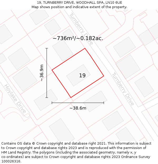 19, TURNBERRY DRIVE, WOODHALL SPA, LN10 6UE: Plot and title map