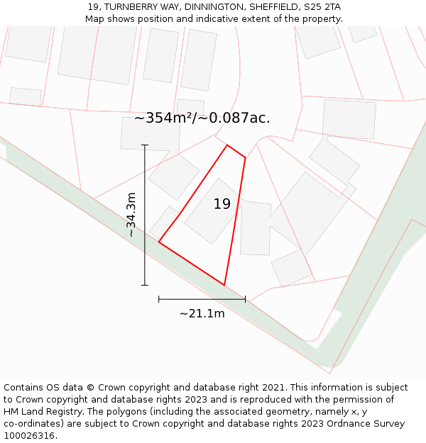 19, TURNBERRY WAY, DINNINGTON, SHEFFIELD, S25 2TA: Plot and title map