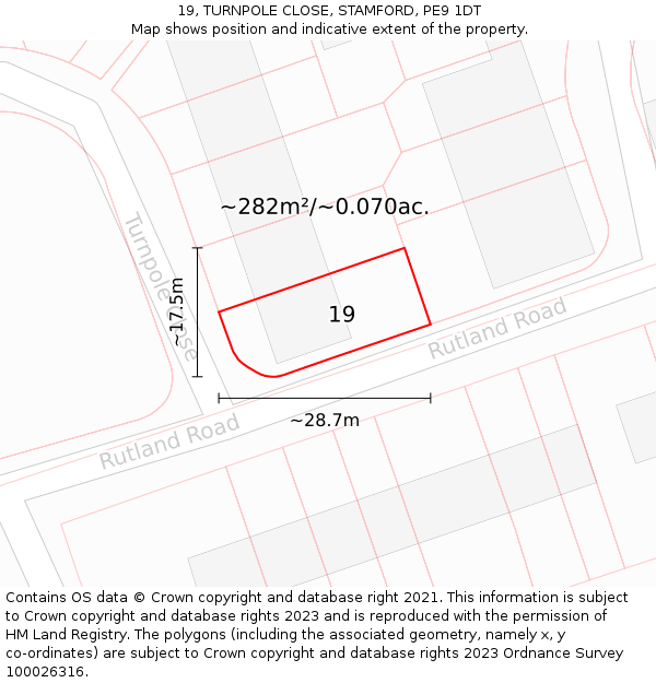 19, TURNPOLE CLOSE, STAMFORD, PE9 1DT: Plot and title map