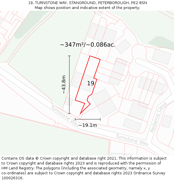 19, TURNSTONE WAY, STANGROUND, PETERBOROUGH, PE2 8SN: Plot and title map