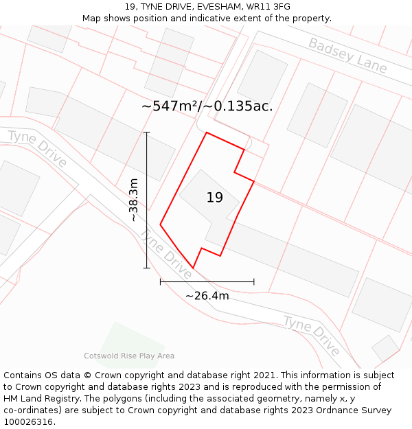 19, TYNE DRIVE, EVESHAM, WR11 3FG: Plot and title map
