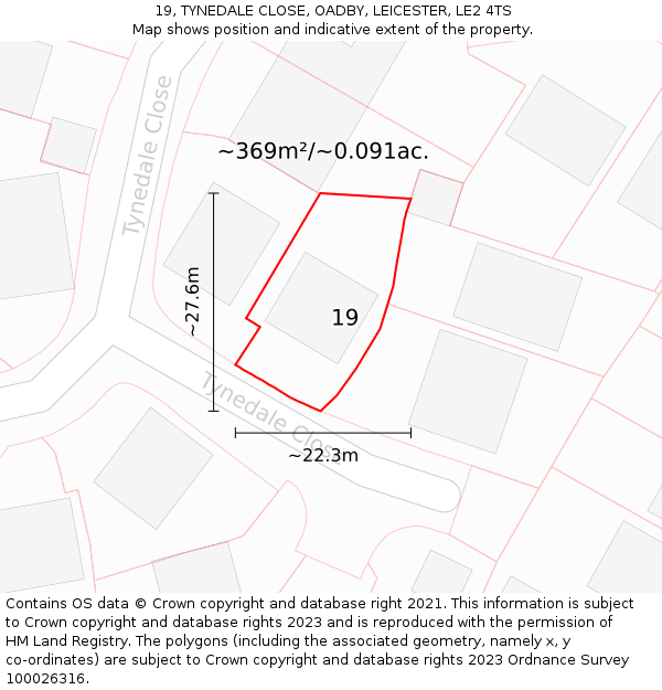 19, TYNEDALE CLOSE, OADBY, LEICESTER, LE2 4TS: Plot and title map