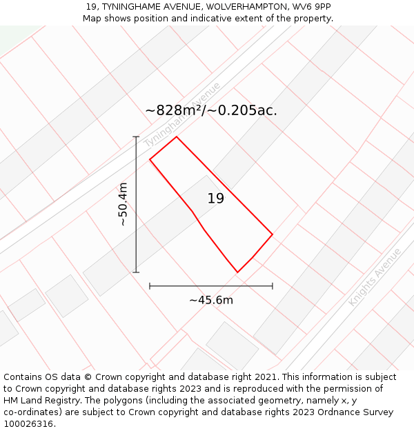 19, TYNINGHAME AVENUE, WOLVERHAMPTON, WV6 9PP: Plot and title map