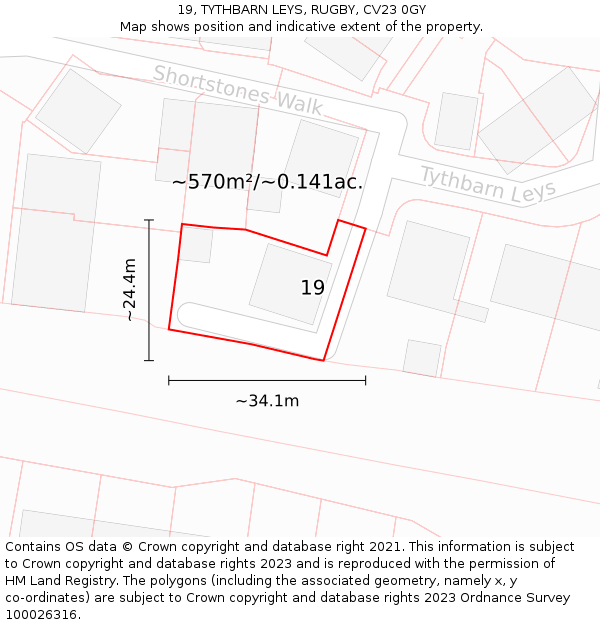 19, TYTHBARN LEYS, RUGBY, CV23 0GY: Plot and title map